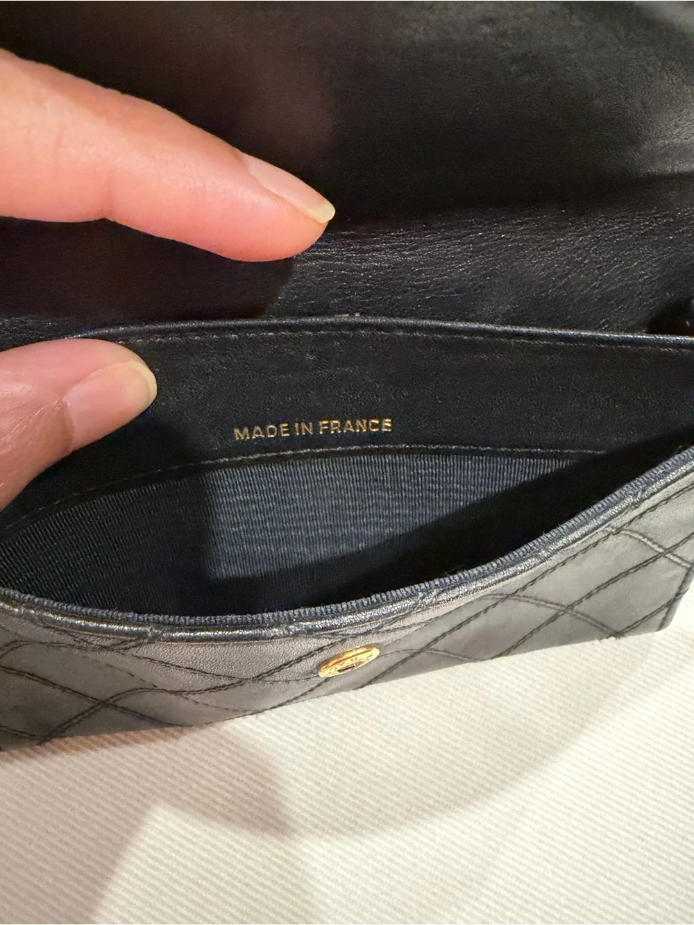 Chanel CC Black Leather Quilted Flap Envelope Wallet Clutch